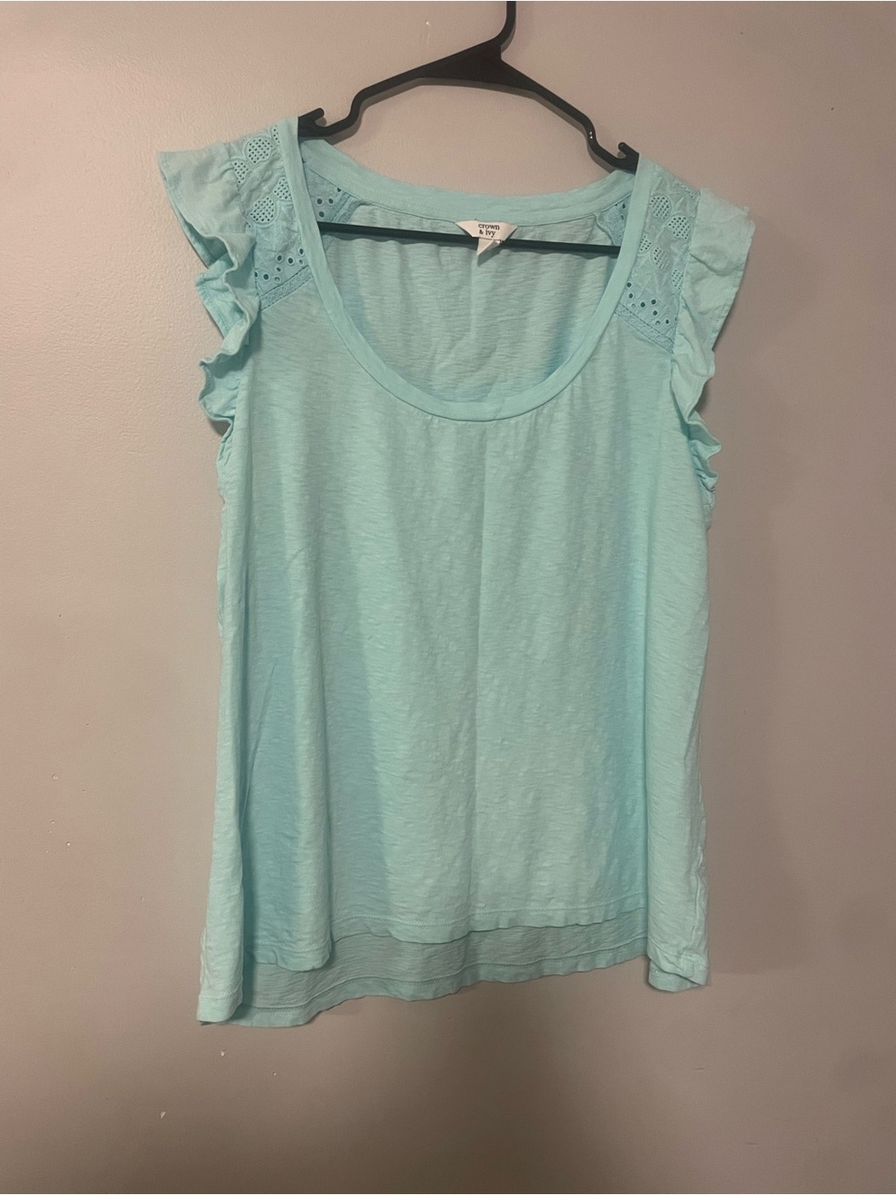 crown & ivy Aqua Ruffle Sleeve Tank Top